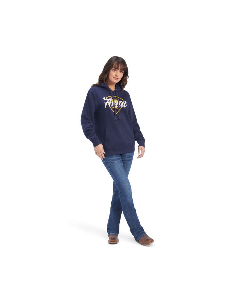 Sweat à Capuche Ariat REAL Shield Logo Bleu Marine Femme | NFU-99868900