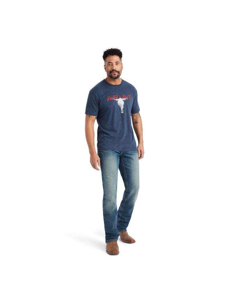 T Shirts Ariat Streak Skull Bleu Marine Homme | MZB-18493089