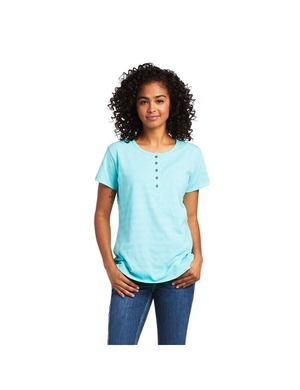 Vêtements De Travail Ariat Rebar Henley T Shirts Turquoise Clair Bleu Femme | LKE-95406867