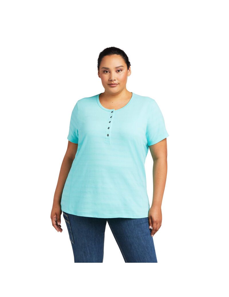 Vêtements De Travail Ariat Rebar Henley T Shirts Turquoise Clair Bleu Femme | LKE-95406867