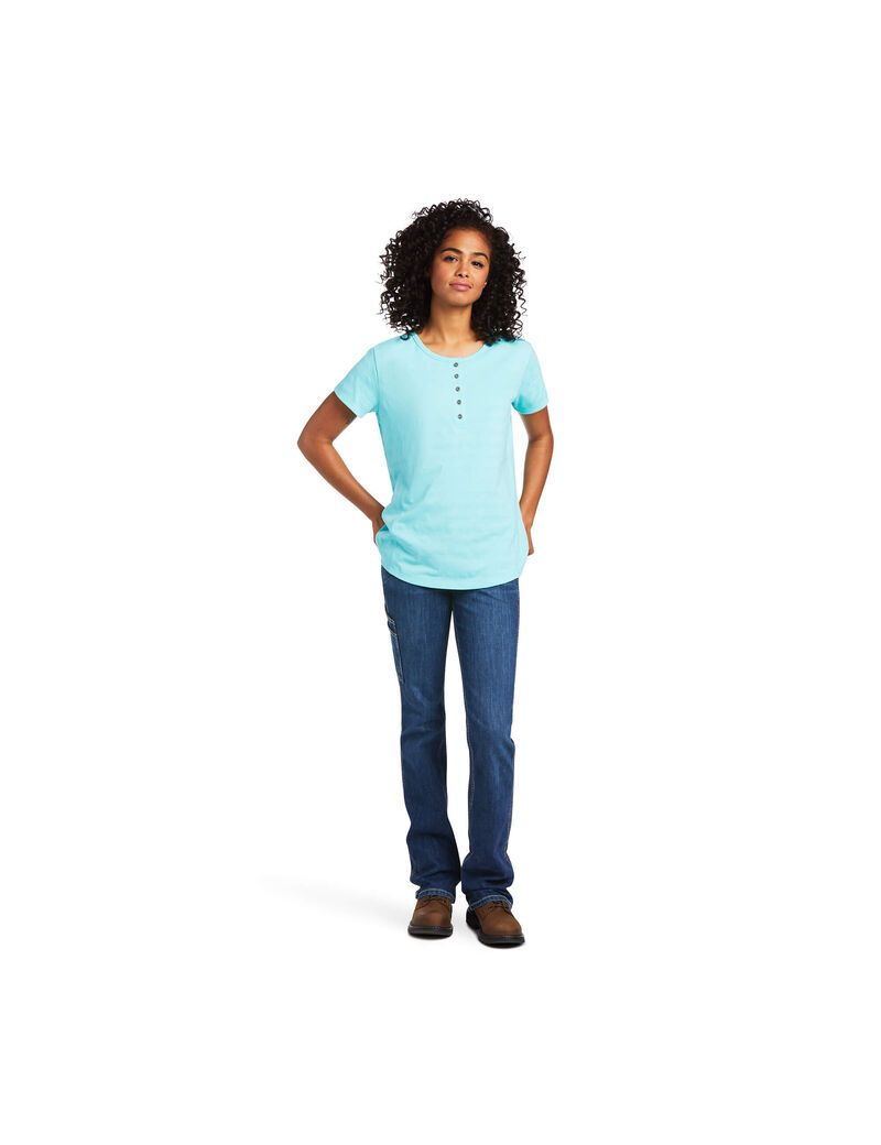 Vêtements De Travail Ariat Rebar Henley T Shirts Turquoise Clair Bleu Femme | LKE-95406867