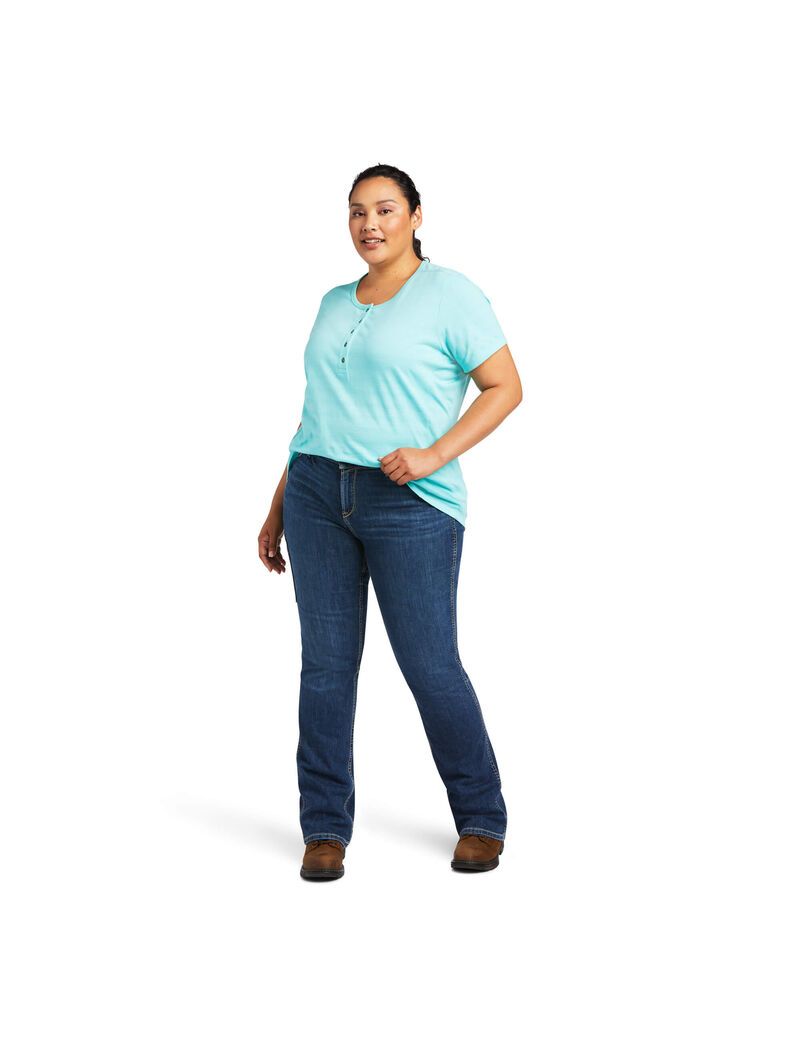 Vêtements De Travail Ariat Rebar Henley T Shirts Turquoise Clair Bleu Femme | LKE-95406867