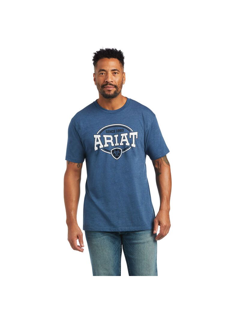 T Shirts Ariat 93 Shield Bleu Homme | PPT-71006462