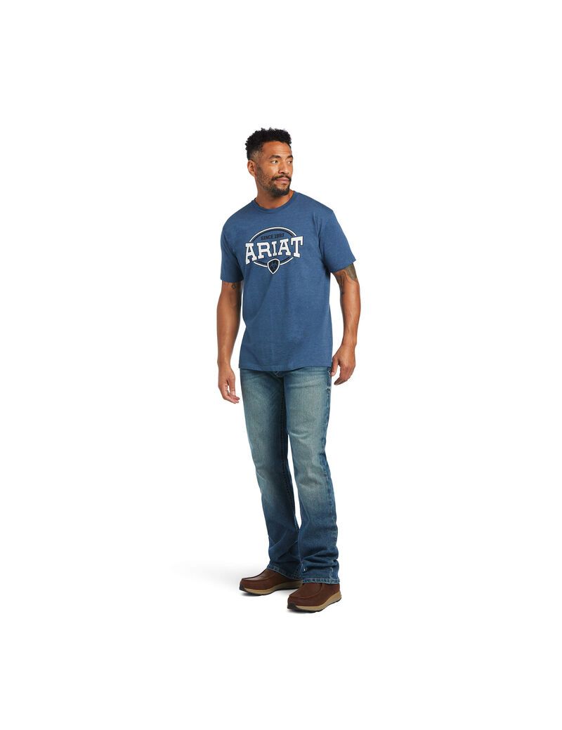 T Shirts Ariat 93 Shield Bleu Homme | PPT-71006462