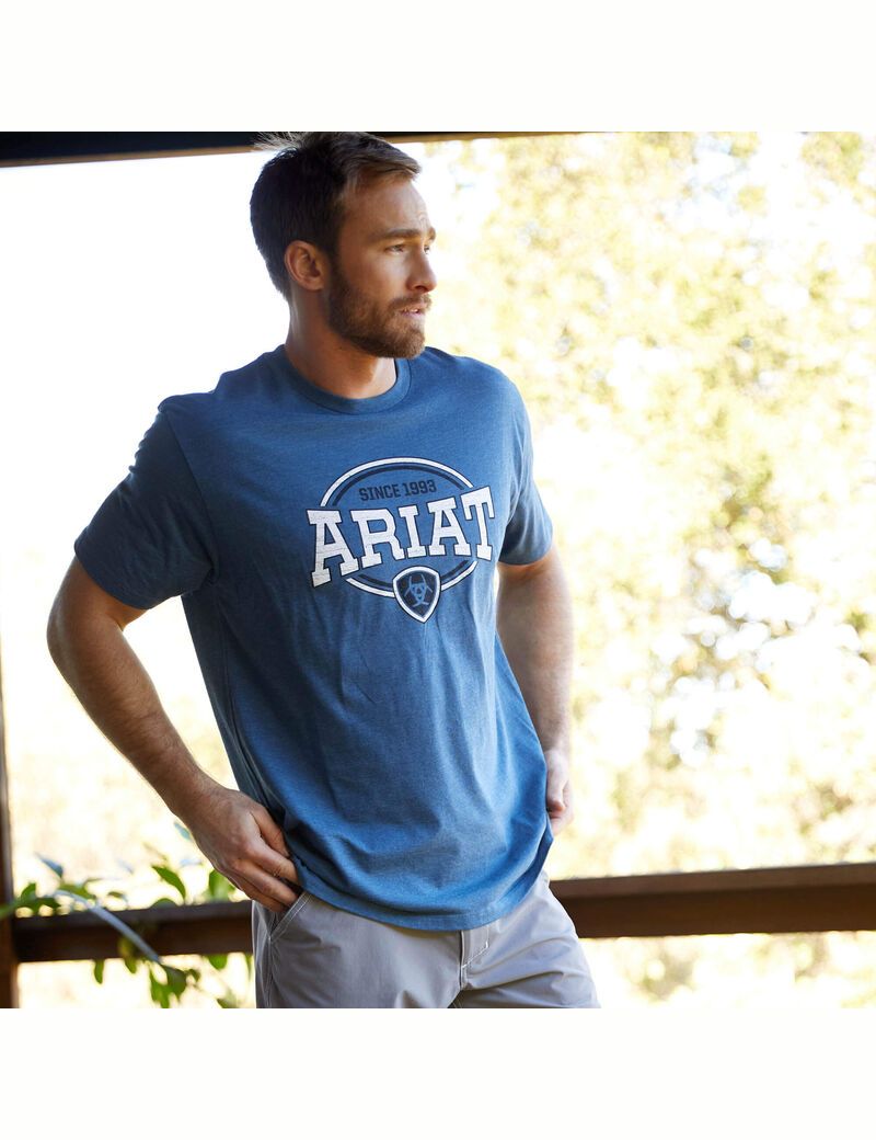 T Shirts Ariat 93 Shield Bleu Homme | PPT-71006462