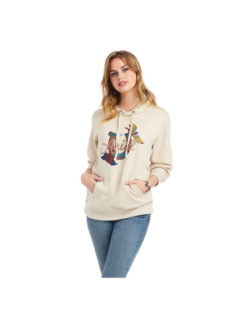 Sweat à Capuche Ariat REAL Branded Logo Beige Femme | DEK-90013028