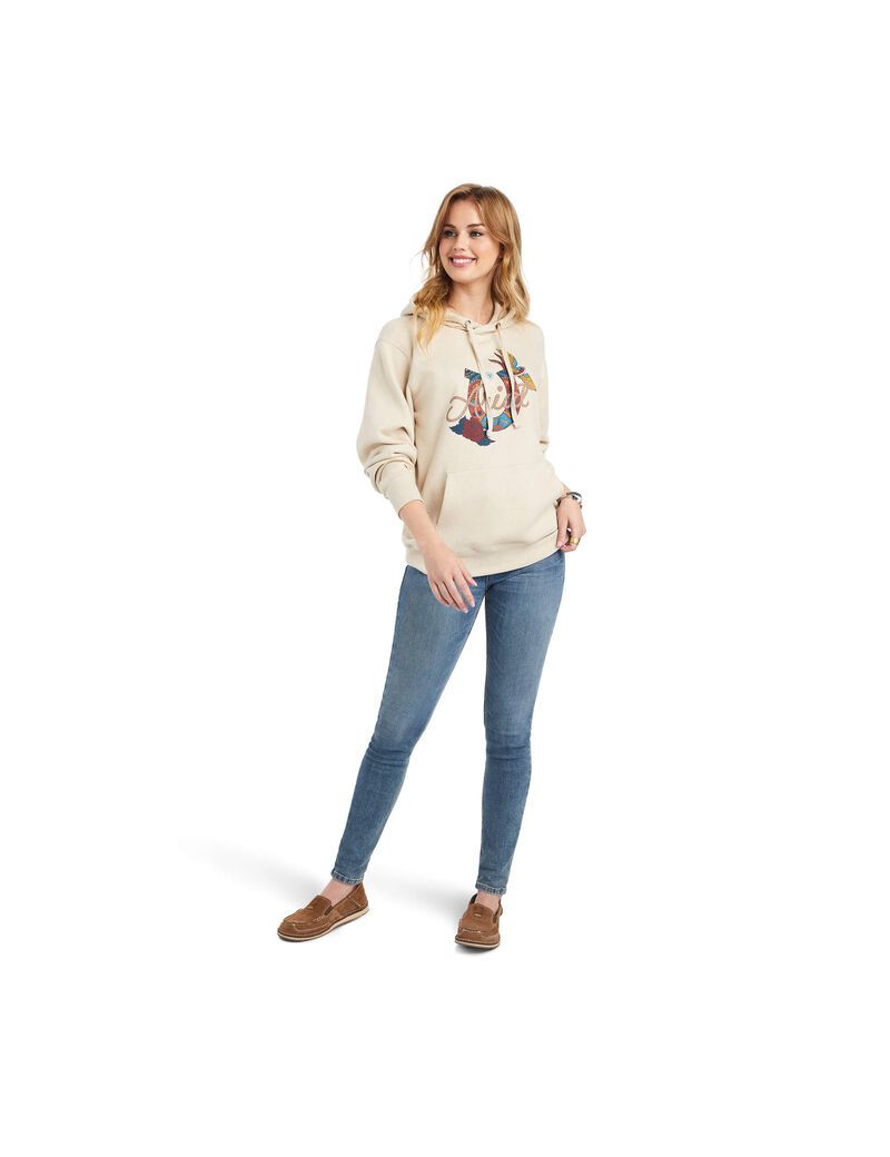 Sweat à Capuche Ariat REAL Branded Logo Beige Femme | DEK-90013028