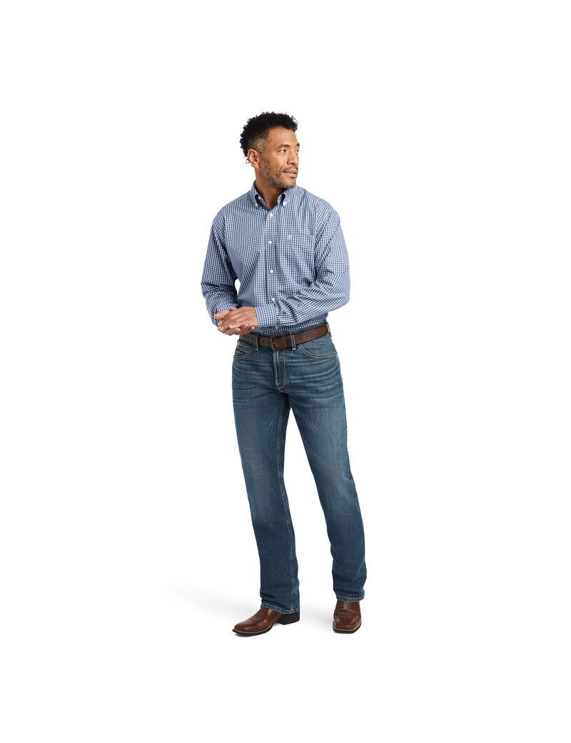 Chemises De Costume Ariat Wrinkle Free Ellison Fitted Bleu Marine Homme | XWJ-00834035