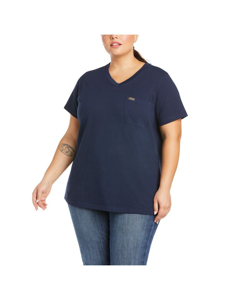 Vêtements De Travail Ariat Rebar Coton Strong V-Neck Top Bleu Marine Femme | RFL-48133274