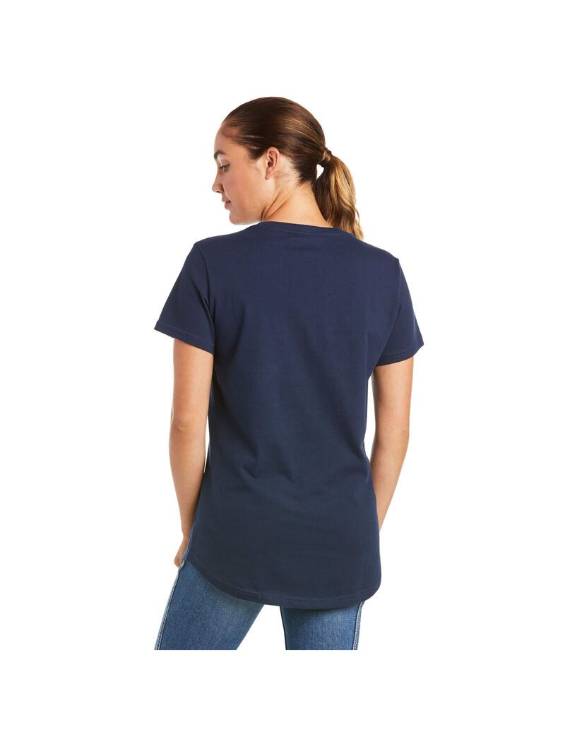 Vêtements De Travail Ariat Rebar Coton Strong V-Neck Top Bleu Marine Femme | RFL-48133274