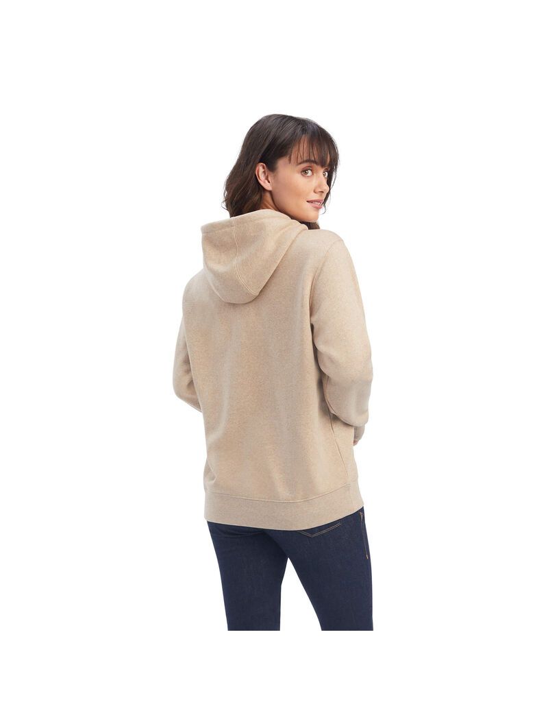 Sweat à Capuche Ariat REAL Shield Logo Beige Foncé Femme | IKL-01945393