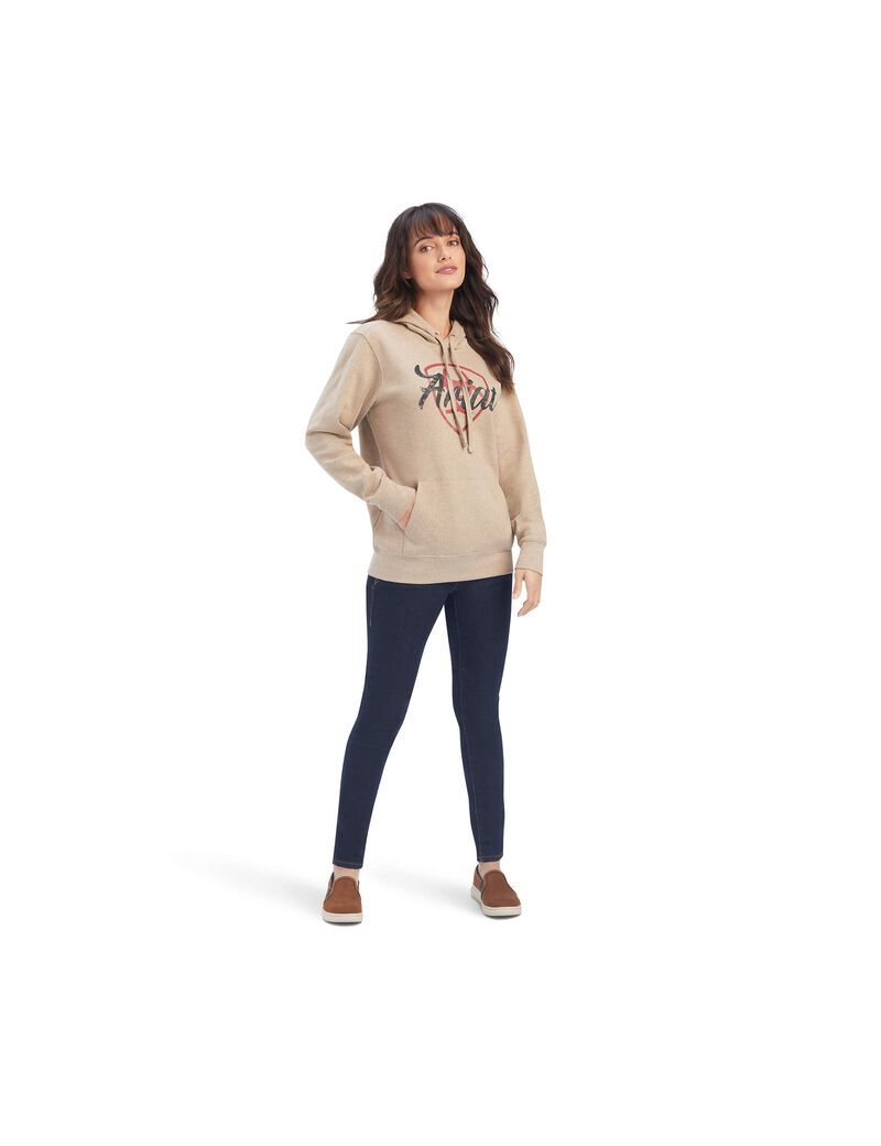 Sweat à Capuche Ariat REAL Shield Logo Beige Foncé Femme | IKL-01945393