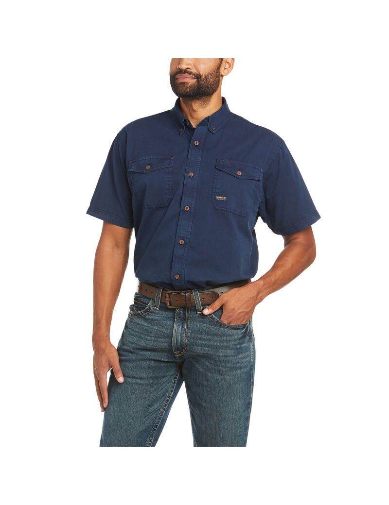 Vêtements De Travail Ariat Rebar Washed Twill Travail Shirts Bleu Marine Homme | WSS-04032333