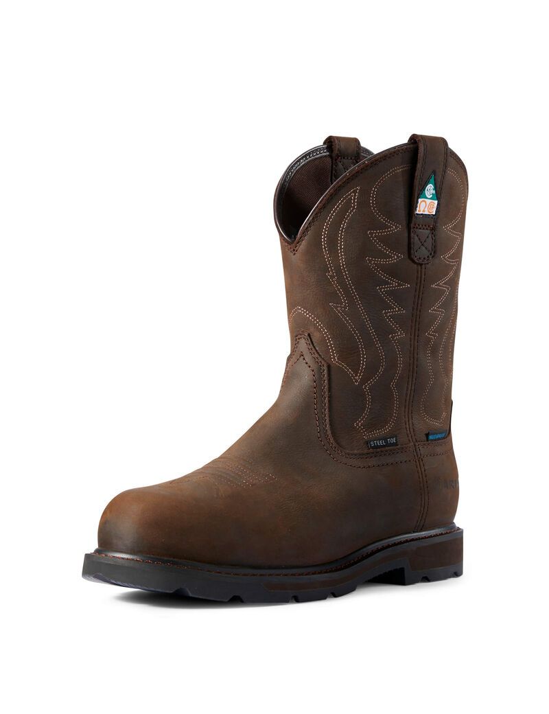 Bottes Imperméables Ariat Groundbreaker CSA Steel Embout Travail Marron Foncé Homme | IXC-98767739