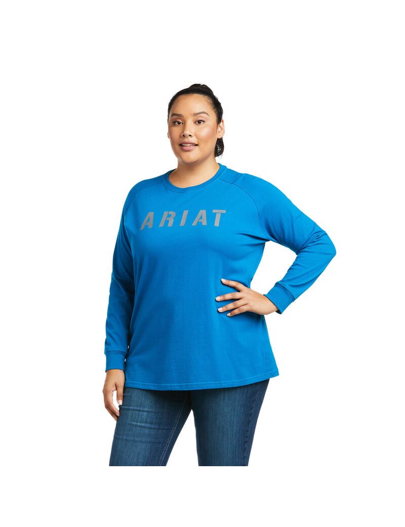 Vêtements De Travail Ariat Rebar CottonStrong Block T Shirts Bleu Femme | CAR-10338931