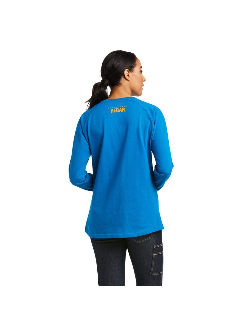 Vêtements De Travail Ariat Rebar CottonStrong Block T Shirts Bleu Femme | CAR-10338931