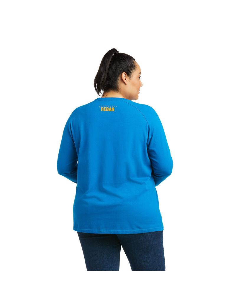 Vêtements De Travail Ariat Rebar CottonStrong Block T Shirts Bleu Femme | CAR-10338931