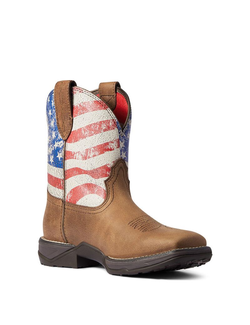 Bottes Western Ariat Anthem Shortie Patriot Rouge Marron Femme | OVI-50826296