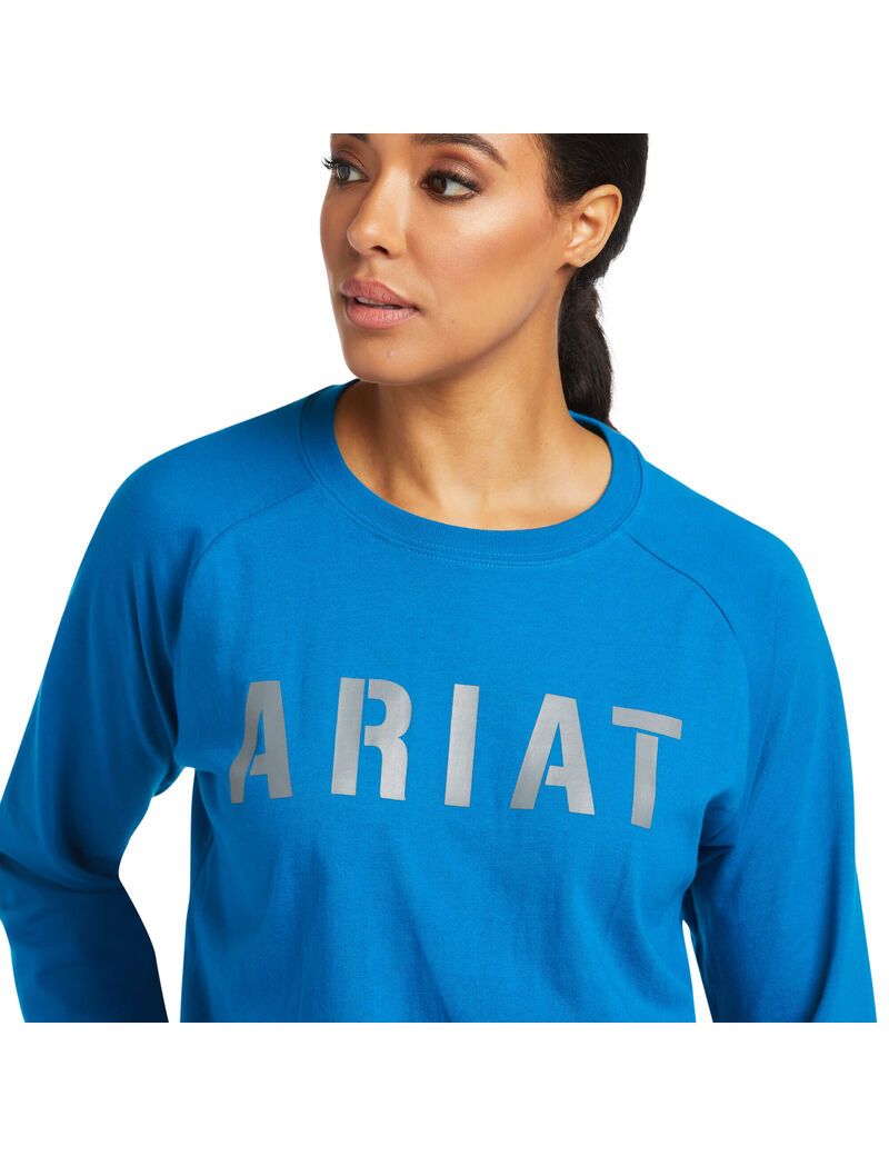 Vêtements De Travail Ariat Rebar CottonStrong Block T Shirts Bleu Femme | CAR-10338931