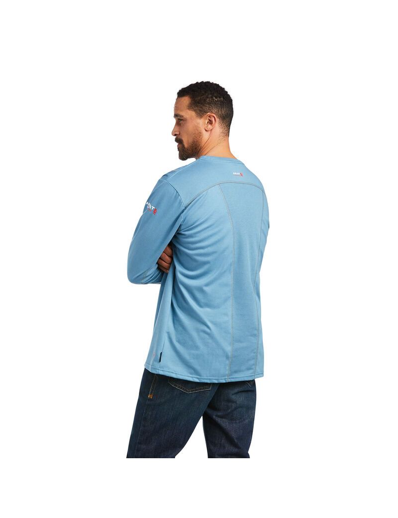 Chemises Ariat FR AC Crew Grise Bleu Homme | FPL-92808314