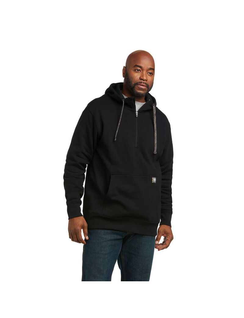 Sweat à Capuche Ariat Rebar Workman 1/4 Zip Noir Homme | JPJ-52602785