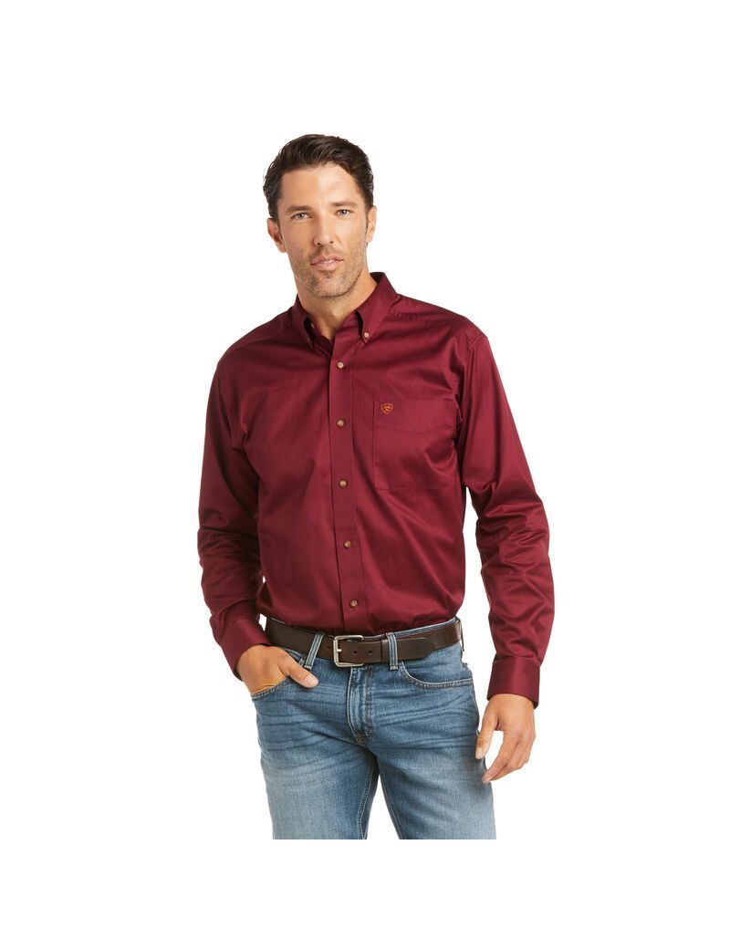 Chemises De Costume Ariat Solid Twill Fitted Bordeaux Homme | JAP-94923769