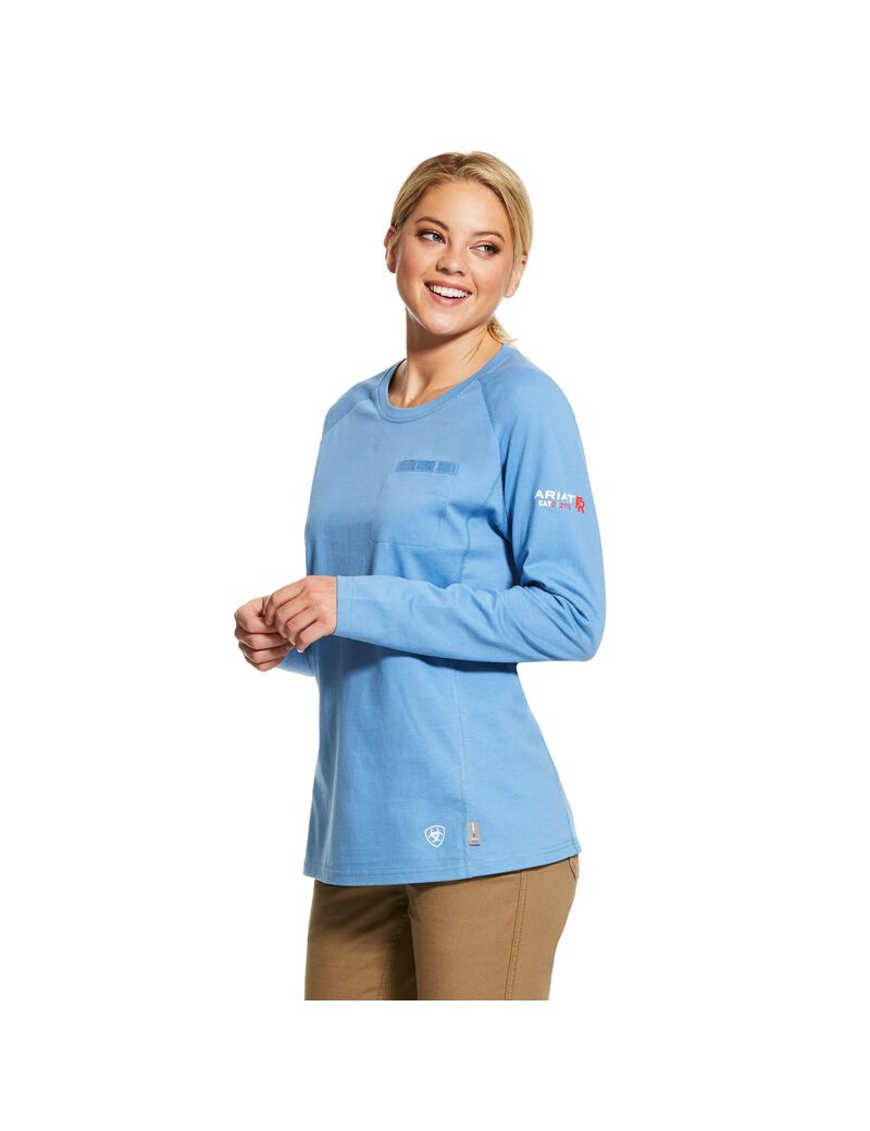 Chemises Ariat FR Air Crew Bleu Femme | IKJ-54436747