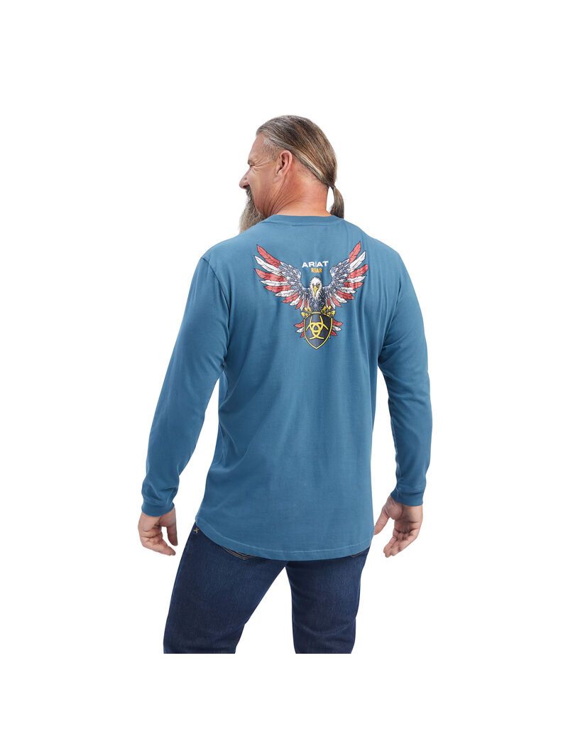 Vêtements De Travail Ariat Rebar Coton Strong American Raptor T Shirts Turquoise Homme | JGX-68068458