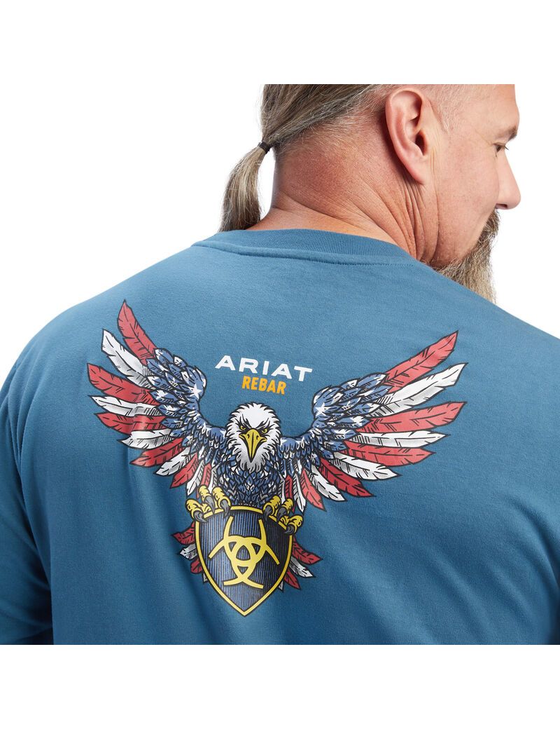 Vêtements De Travail Ariat Rebar Coton Strong American Raptor T Shirts Turquoise Homme | JGX-68068458