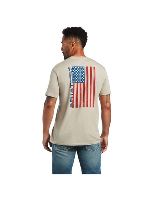 T Shirts Ariat Woodgrain Flag Kaki Homme | PDZ-21033532