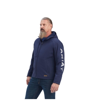 Vestes Ariat Rebar Stretch Tela Softshell Encapuchonné Logo Bleu Marine Grise Homme | HMH-23816332