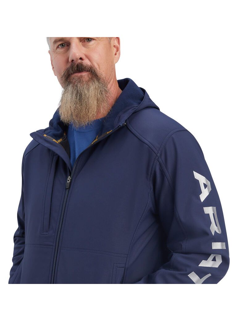 Vestes Ariat Rebar Stretch Tela Softshell Encapuchonné Logo Bleu Marine Grise Homme | HMH-23816332