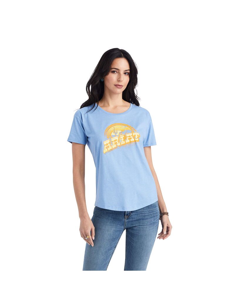 Hauts Ariat Sunset Arc Tee Bleu Femme | ATQ-48782694