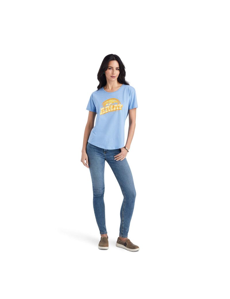 Hauts Ariat Sunset Arc Tee Bleu Femme | ATQ-48782694