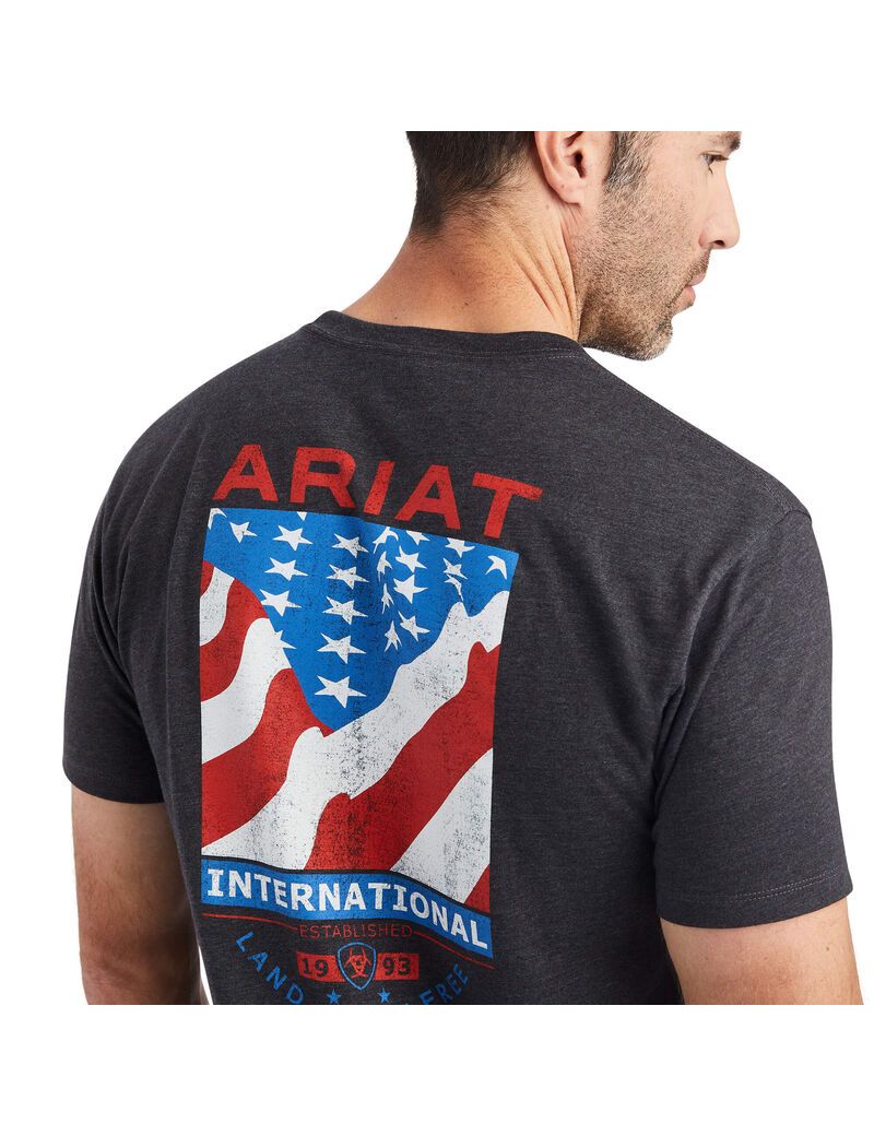 T Shirts Ariat Flag Flow Grise Homme | GQN-21296424