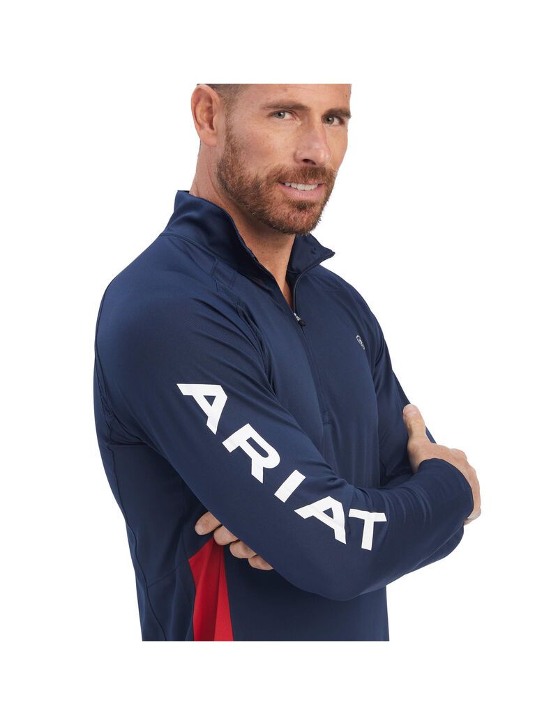 Couches Intermédiaires Ariat Sunstopper Team 1/4 Zip Bleu Marine Homme | MVV-31334004