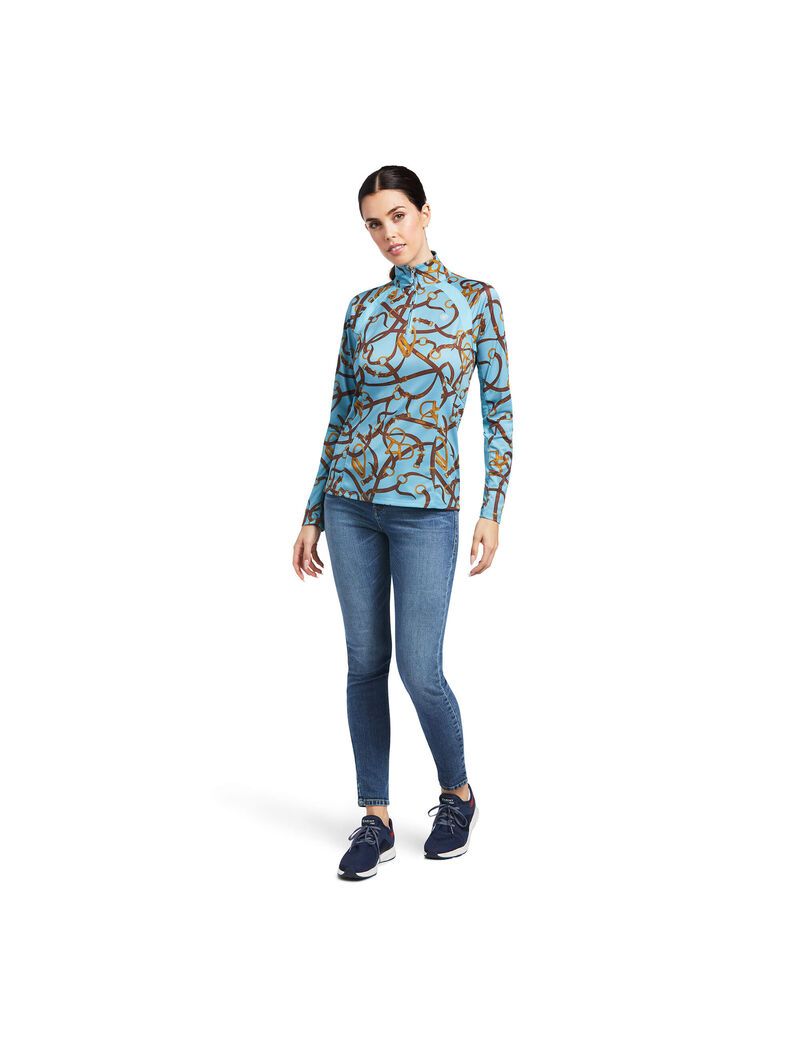 Hauts Ariat Sunstopper 2.0 1/4 Zip Bleu Femme | XMJ-43617337