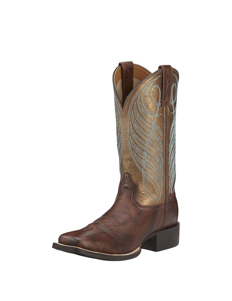 Bottes Western Ariat Round Up Larges Square Embout Marron Femme | MMC-35477410