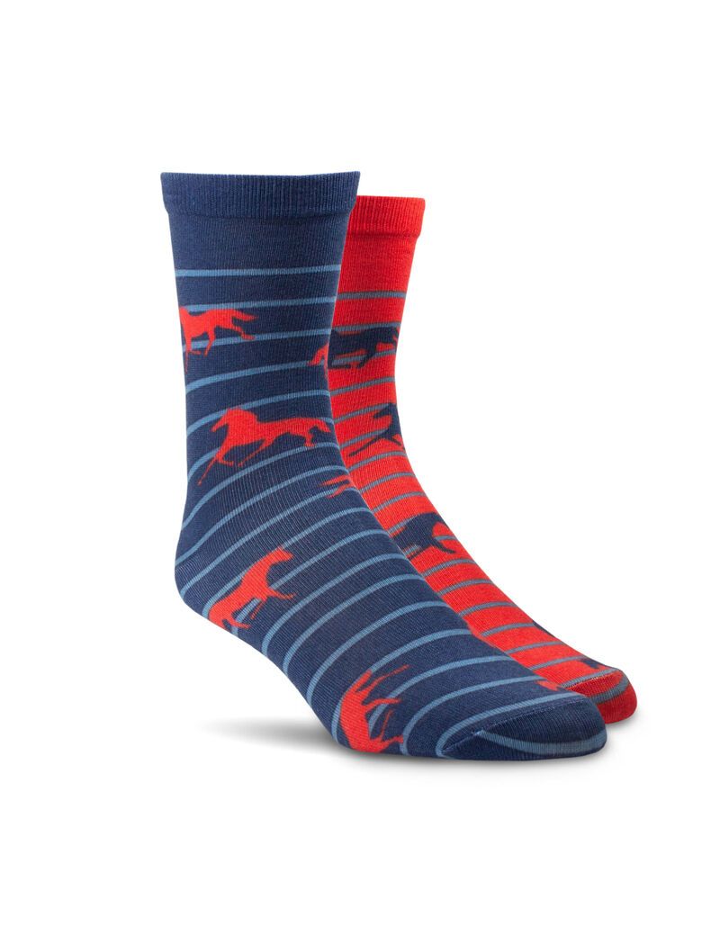 Chaussettes Ariat Horses Over Stripes Crew 2PCS Rouge Bleu Marine Femme | PDW-46276690