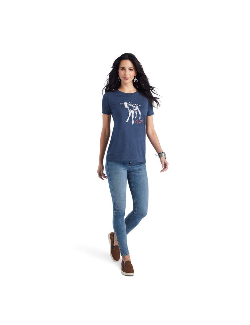 Hauts Ariat Star Calf Tee Bleu Marine Femme | XSI-97595577