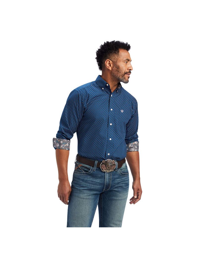 Chemises De Costume Ariat Wrinkle Free Sterling Fitted Bleu Marine Homme | IKB-20377892