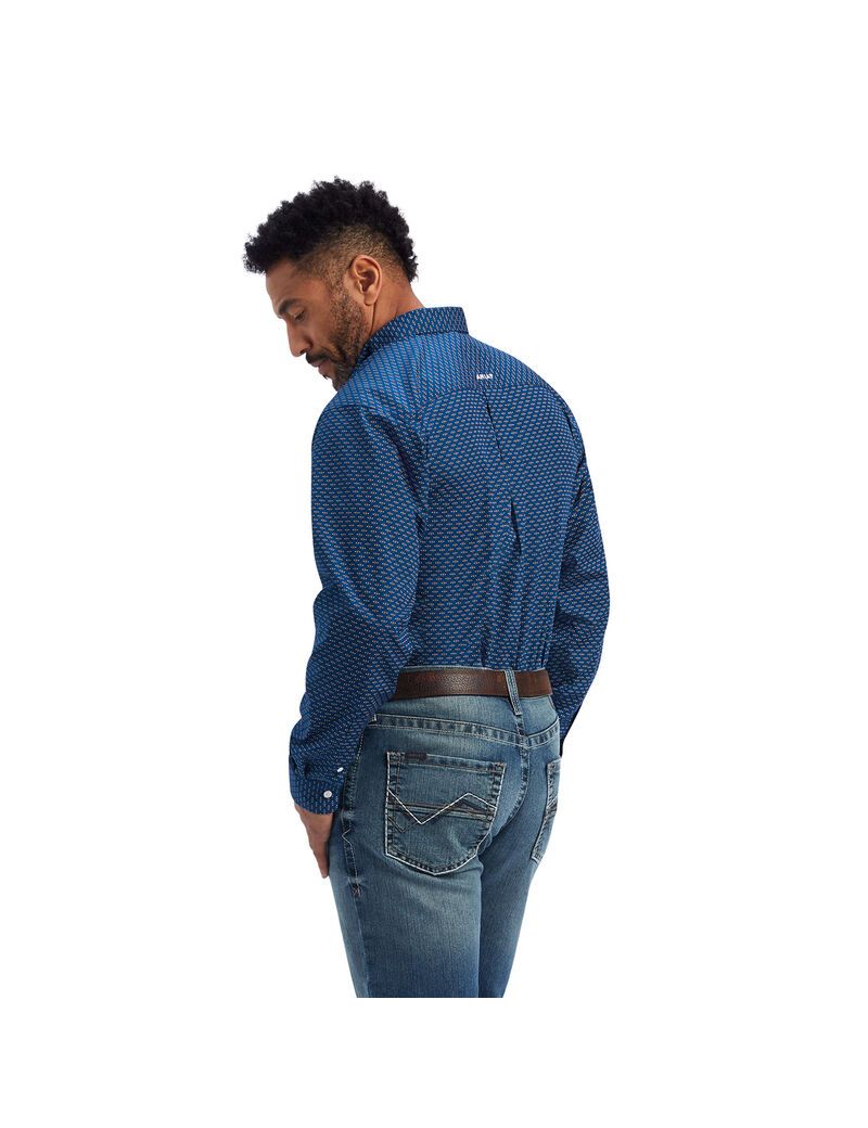 Chemises De Costume Ariat Wrinkle Free Sterling Fitted Bleu Marine Homme | IKB-20377892