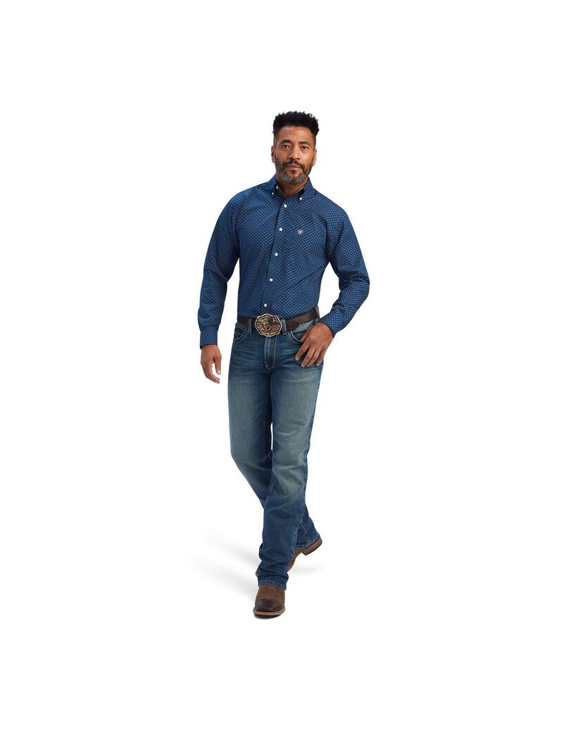 Chemises De Costume Ariat Wrinkle Free Sterling Fitted Bleu Marine Homme | IKB-20377892