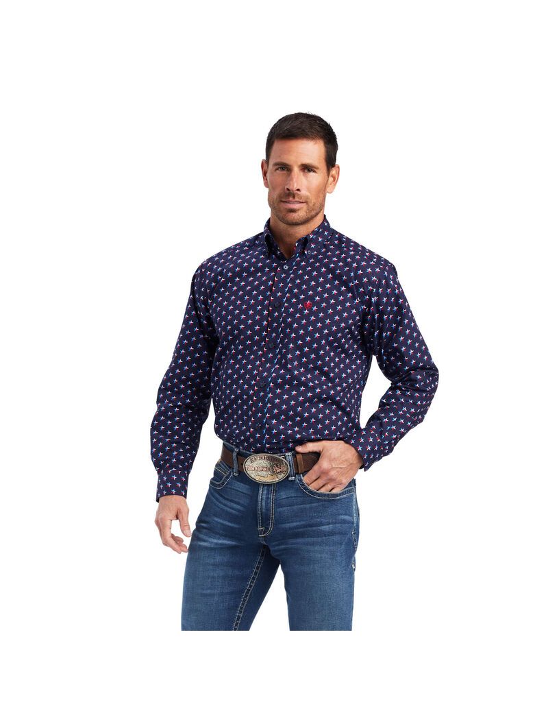 Chemises De Costume Ariat Nosson Classiche Fit Bleu Homme | HVT-33075195