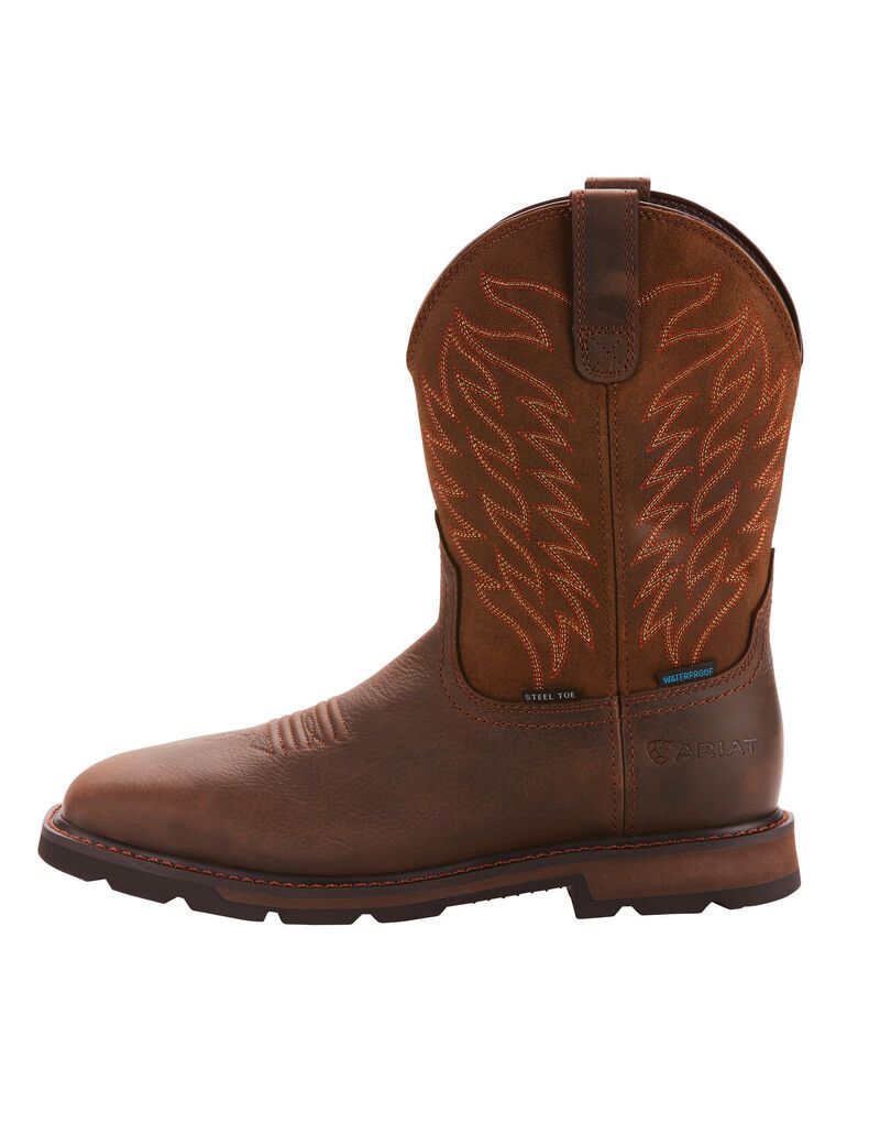 Bottes Imperméables Ariat Groundbreaker Larges Square Embout Steel Embout Travail Marron Foncé Homme | RFV-95645753