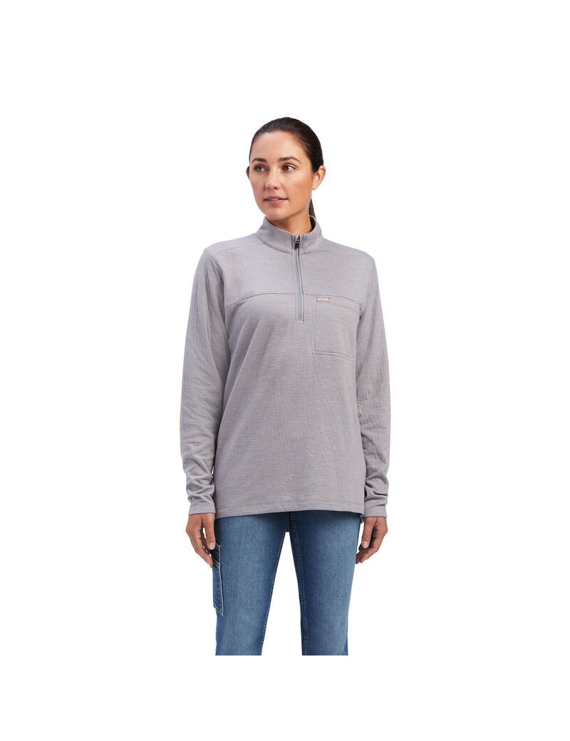 Vêtements De Travail Ariat Rebar Foundation 1/4 Zip Shirts Grise Femme | TMY-42285832