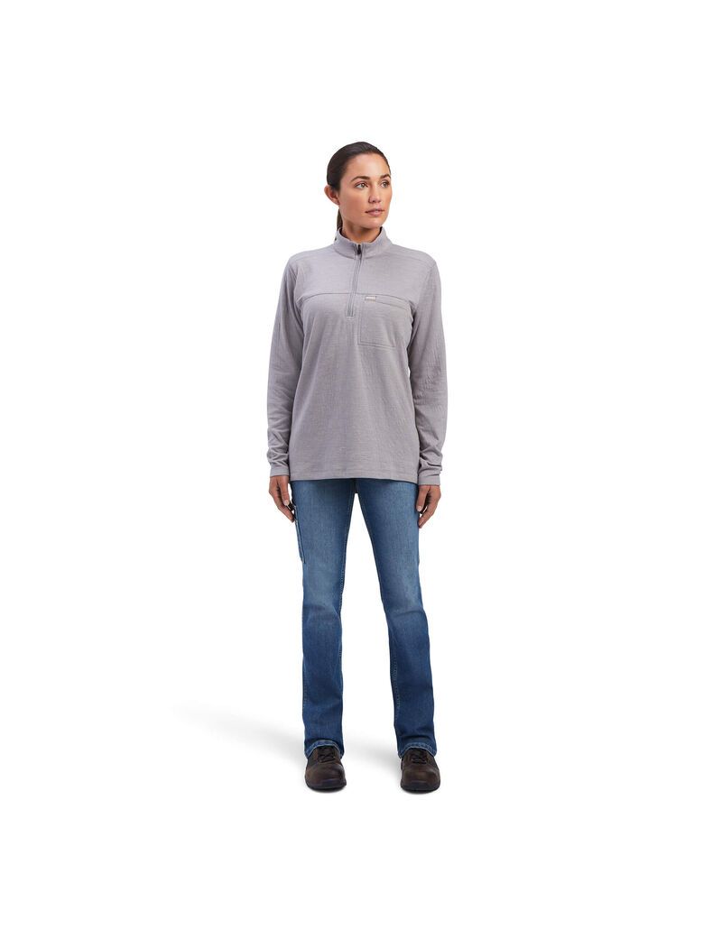 Vêtements De Travail Ariat Rebar Foundation 1/4 Zip Shirts Grise Femme | TMY-42285832