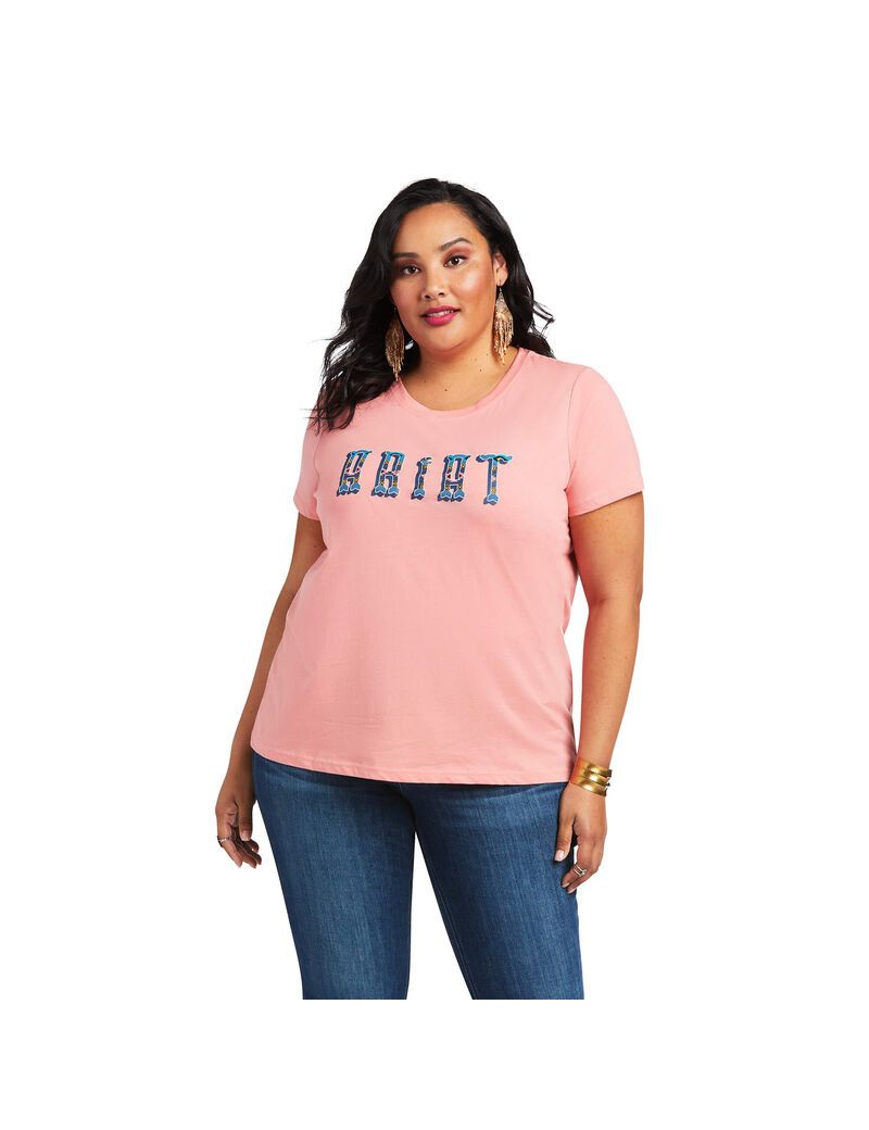 Hauts Ariat REAL Kinship Tee Corail Femme | GBS-56626458