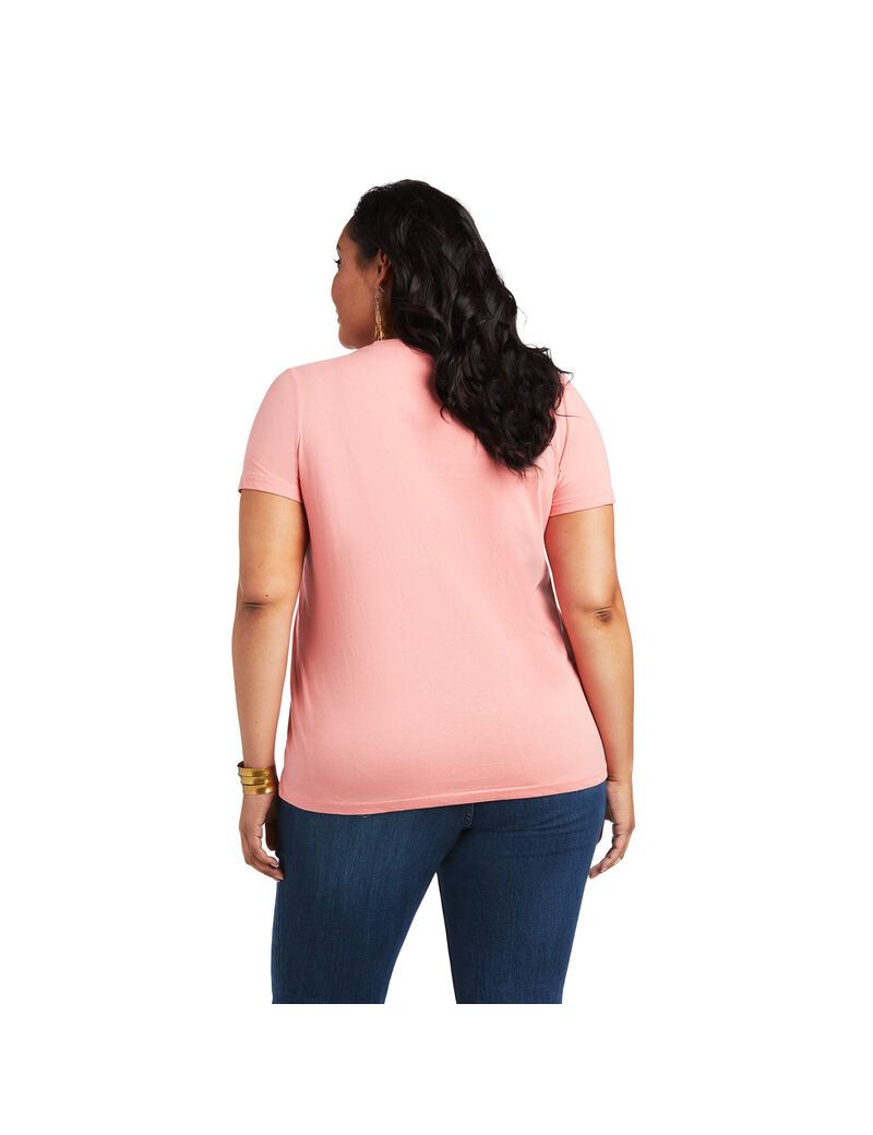 Hauts Ariat REAL Kinship Tee Corail Femme | GBS-56626458