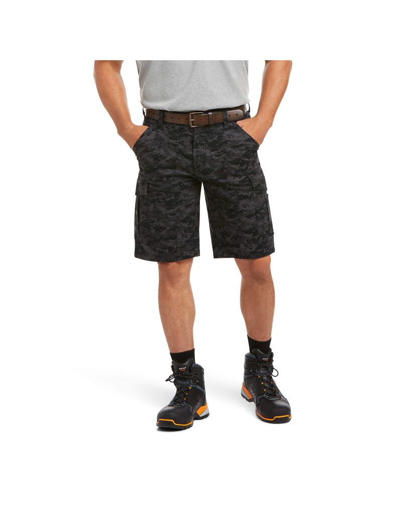 Shorts Ariat Rebar DuraStretch Made Tough Cargo Noir Camouflage Homme | TBR-36918885